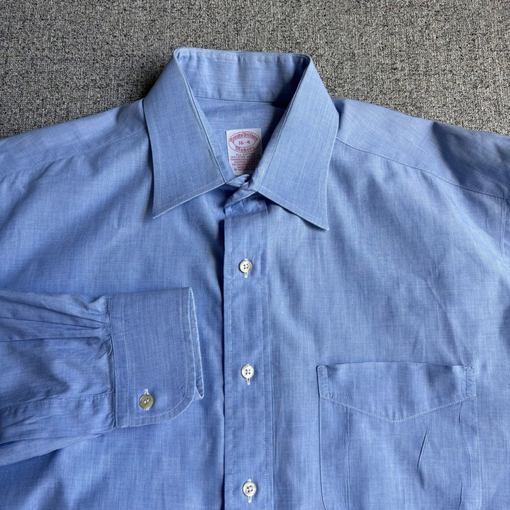 Brooksโ Brothers Dress Shirt Mens 16-4 Blue Makers USA Cotton Point Collar